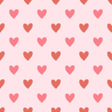 Beyaz zemin üzerinde kırmızı kalpler olan kusursuz bir şablon. Sevgililer Günü geçmişi. Soyut geometrik doku, karoları tekrar et. Romantik temaya bayılırım. Dekor, tekstil ve hediye kağıdı için en düşük tasarım