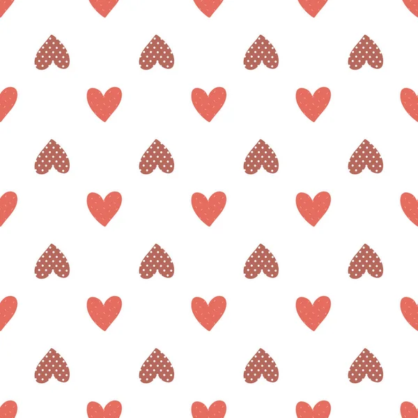 Vector seamless pattern with small red hearts on white backdrop. Valentines day background. Abstract geometric texture, repeat tiles. Love romantic theme. Minimal design for decor, textile, gift paper — Vector de stock