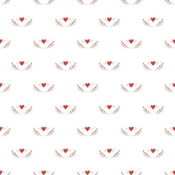 Serca proste wektor wzór. Walentynki-dzień tła. Płaska konstrukcja niekończące się chaotyczne z Malutkie serce sylwetka tekstura. Odcienie czerwieni. — Wektor stockowy