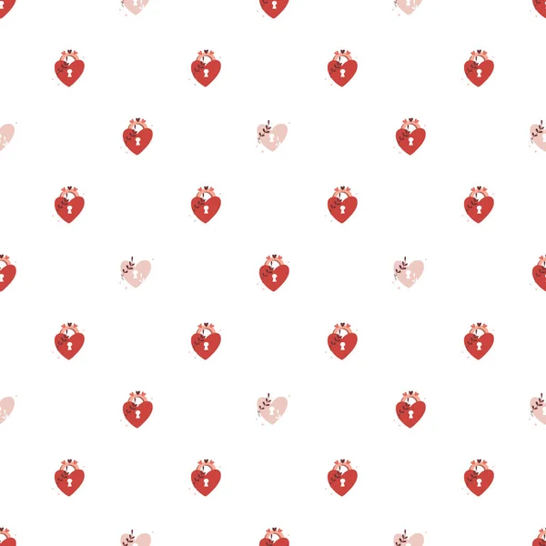 Patrón sin costuras Vector Feliz Día de San Valentín Corazón con cadena en el candado. Fondo romántico. Amor, relación, concepto de citas. Tarjeta de felicitación. Diseño para banner, póster o impresión. — Vector de stock