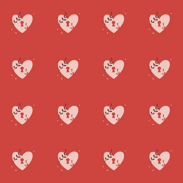 Patrón sin costuras Vector Feliz Día de San Valentín Corazón con cadena en el candado. Fondo romántico. Amor, relación, concepto de citas. Tarjeta de felicitación. Diseño para banner, póster o impresión. — Vector de stock