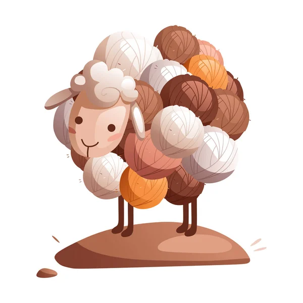 Jouet de dessin animé mouton en boules de laine. Illustration vectorielle détaillée. — Image vectorielle