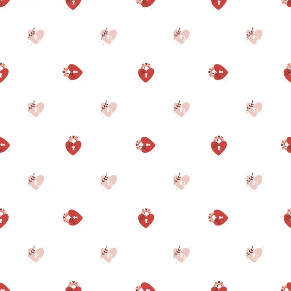 Vector seamless pattern Happy Valentines Day Heart with chain on the padlock. Romantic background. Love, relationship, dating concept. Greeting card. Design for banner, poster or print. — Stockový vektor