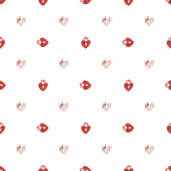 Vector seamless pattern Happy Valentines Day Heart with chain on the padlock. Romantic background. Love, relationship, dating concept. Greeting card. Design for banner, poster or print.