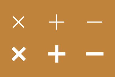 Çarpma, toplama ve çıkarmanın hesaplama işaretleri şeklinde soyut geometrik şekiller kümesi.