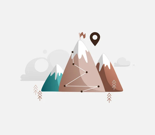 Brown vector mountain landscape with mountains and clouds. The route of conquering the mountain. — Stock Vector