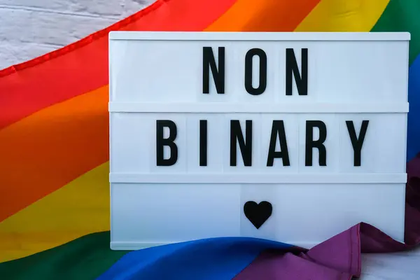 Tęczowa Flaga Światłem Tekst Niedostępne Binary Tęczowa Flaga Igbtq Wykonana — Zdjęcie stockowe