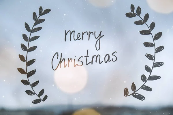 Merry Christmas Намальований Вікні Кришталевих Свят Прикрашений Віконним Склом Нові — стокове фото