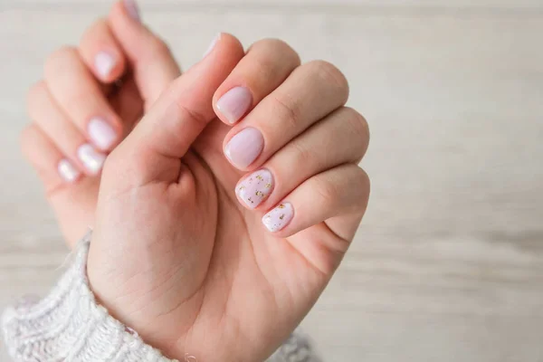 Closeup Elegant Pastel Natural Modern Design Manicure Female Hands Gel — Stock Photo, Image