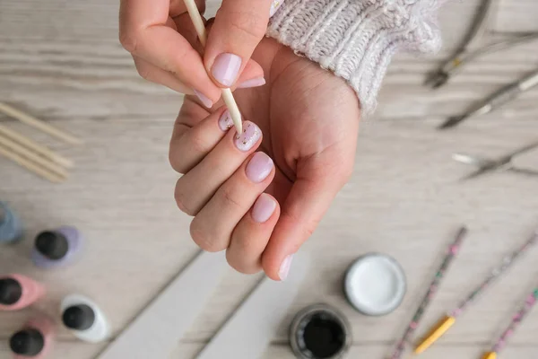Modern Vrouwelijk Naakt Ontwerp Manicure Nagelverzorging Zelfzorg Doe Zelf Manicure — Stockfoto