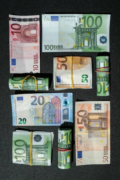 Euro Banknotları Yaratıcı Planlardır Konsepti Gelişim Perspektifi Düz Yatıyordu Üst — Stok fotoğraf