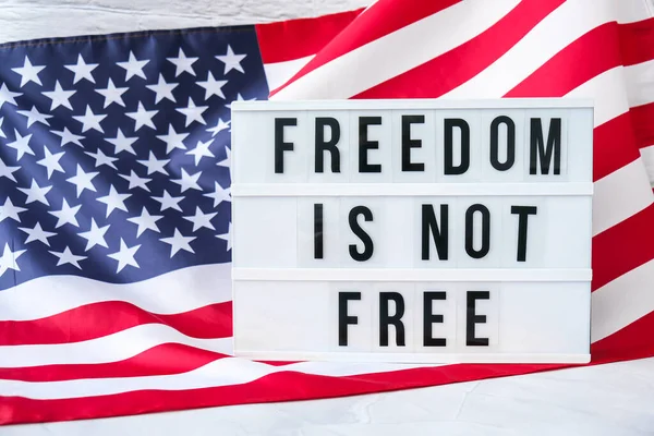 Amerikansk Flagga Lightbox Med Text Freedom Inte Gratis Flagga Usa — Stockfoto