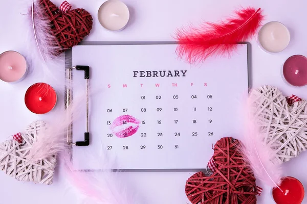 Calendário Com Data Fevereiro Planejando Feriado Dia Dos Namorados Adoro — Fotografia de Stock