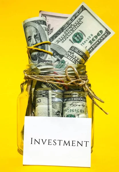 Lastik Banttaki Dolar Parası Investment Yazılı Servet Kurucu Zihniyeti Kendine — Stok fotoğraf