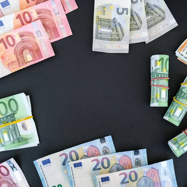 Euro Bills Creative Layout Business Concept Development Perspective Flat Lay — Zdjęcie stockowe