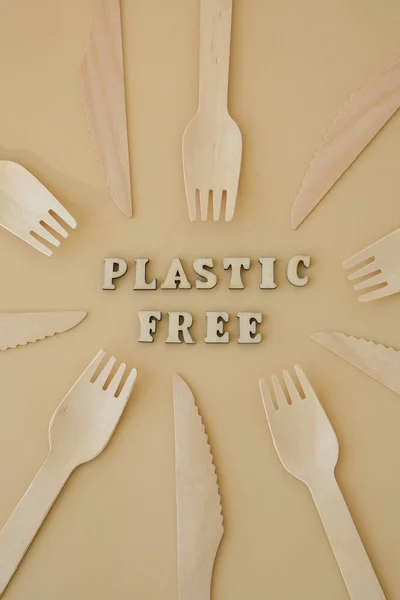 Plastic Free Text Eco Friendly Disposable Recyclable Compostable Tableware Paper — Stock Photo, Image