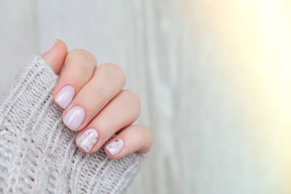 Close Elegante Pastel Natuurlijke Moderne Design Manicure Vrouwelijke Handen Gel — Stockfoto