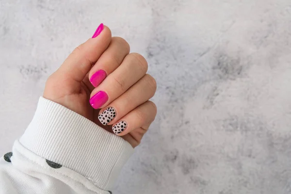 Manicured Female Hands Stylish Pink Nails Design Trendy Modern Design — Stock Photo, Image