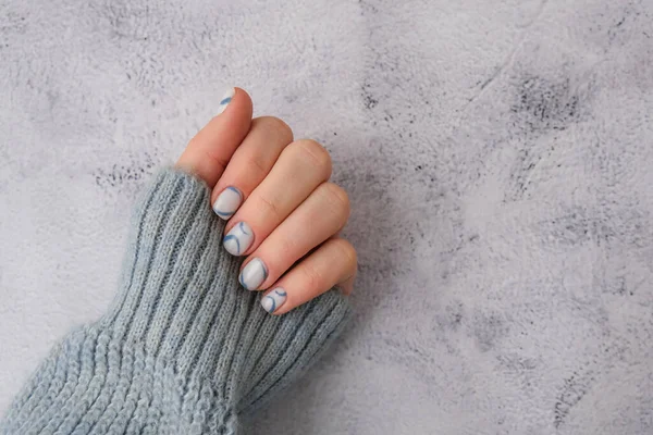Stylish Blue Female Nails Modern Trendy Stylish Beautiful Manicure Autumn — Stock Photo, Image