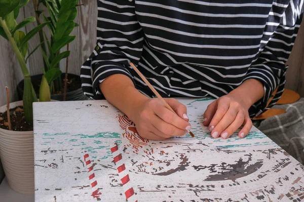 Manos Femeninas Para Colorear Lienzo Imagen Por Números Pasatiempo Creativo —  Fotos de Stock