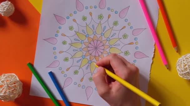 Woman Coloring Antistress Page Female Hand Painting Mandala Female Painting — kuvapankkivideo