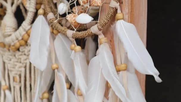 Dream Catcher Dream Catcher Feathers Threads Beads Rope Hanging Dreamcatcher — Stock Video