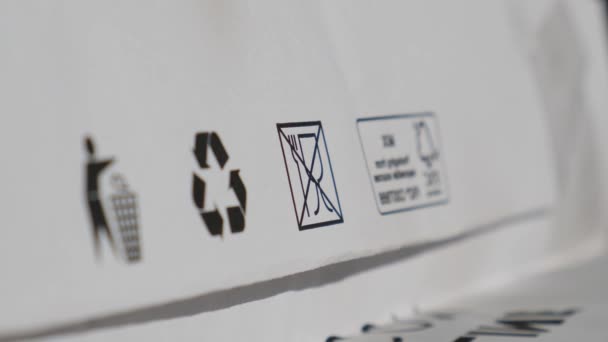 Torba Recykling Zbliżenie Znak Pap Inne Oznakowanie Ekologiczne Papierowej Torbie — Wideo stockowe