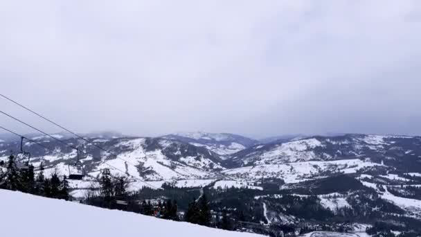 Esqui Esqui Downhill Montanhas Resort Inverno Vista Aérea Superior Área — Vídeo de Stock