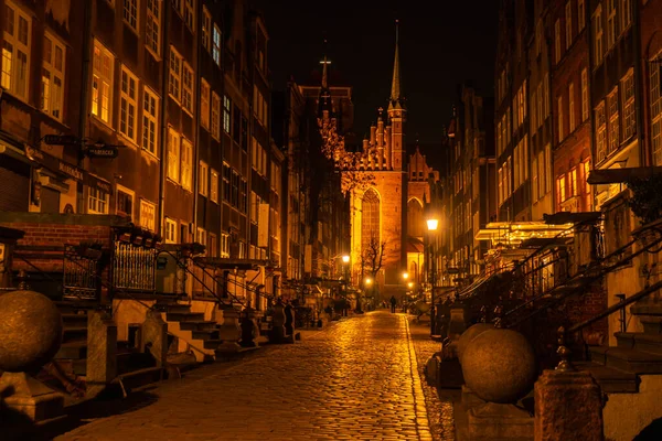 Cityscape Gdansk Com Basílica Santa Maria Prefeitura Noite Polônia Bela — Fotografia de Stock