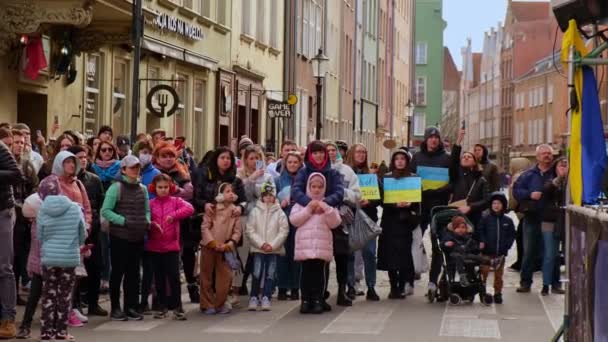 Gdansk Polonya Mart 2022 Savaşa Karşı Protesto Gösterisi Gdansk Polonya — Stok video