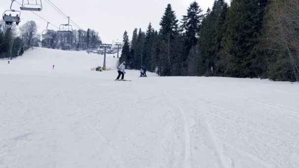 Plai Oekraïne Februari 2022 Skibeelden Een Vrouw Bekwaam Skiër Skiën — Stockvideo