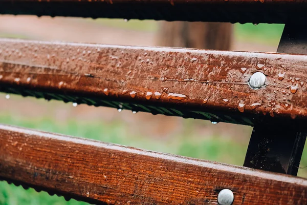 Banc Humide Dans Parc Sous Pluie Météo Pluvieuse Chaise Bois — Photo