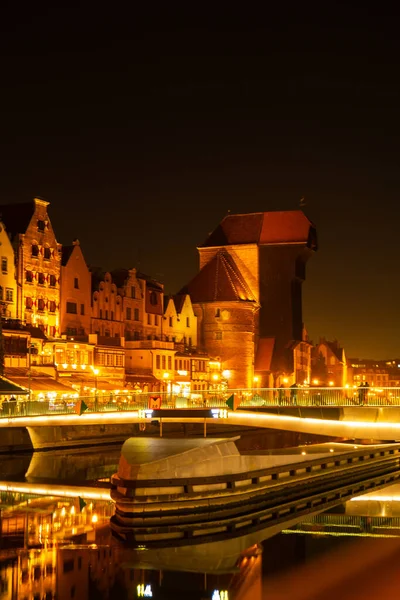 Gamla Stan Gdansk Natten Flodstranden Granary Island Reflektion Moltawa River — Stockfoto