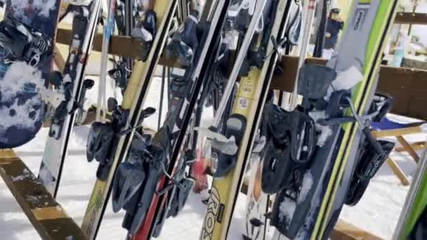 Bukovel Ukraine February 2022 Ski Set Professional Skiing Poles Winter — Wideo stockowe