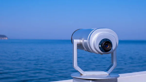 Tourist Binoculars Binocular Telescope Observation Deck Tourism Sea Background Binoculars — Fotografia de Stock