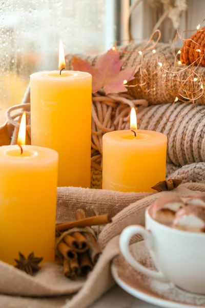 Celebrating Autumn Holidays Cozy Home Cup Hot Chocolate Marshmallows Cacao — Stock Photo, Image