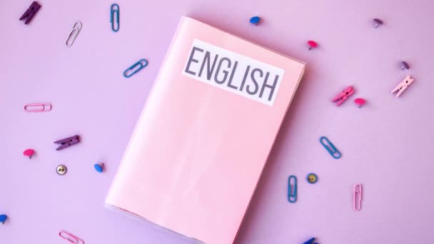 Zoom Out School Book English Supplies Stationery Color Background Back — 비디오