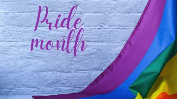 Збільшити Прапор Веселки Текстом Pride Month Повідомлення Прапор Rainbow Lgbtq — стокове відео