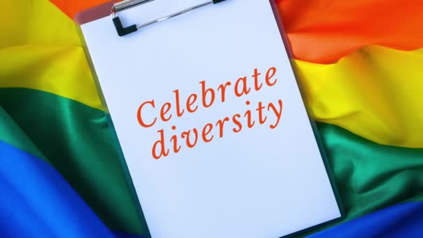 Zoom Out Rainbow Flag Text Celebrate Diversity Message Paper Note — стокове відео