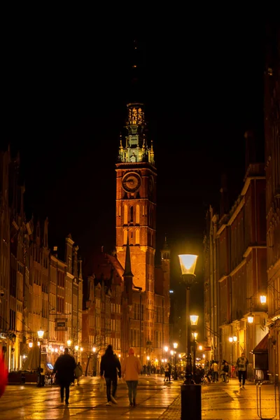 View Dlugi Targ Dluga Street Old Town Night Main Town — Stock Photo, Image