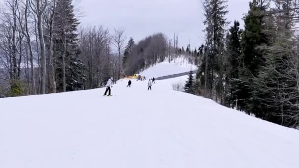 Fpv Skiing Footage One Woman Skilled Skier Skiing Ski Slope — Vídeo de stock