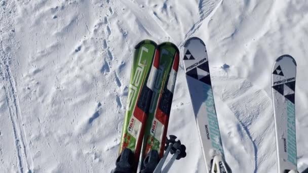 Bukovel Ukraine February 2022 Ski Set Ski Lift Fpv Group — Wideo stockowe