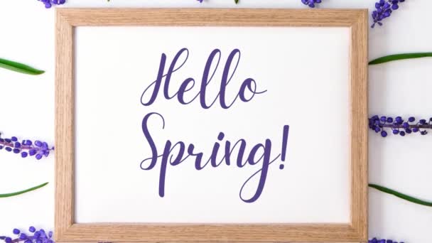 Ampliar Alejar Hello Spring Postal Layout Asiento Plano Vista Superior — Vídeo de stock