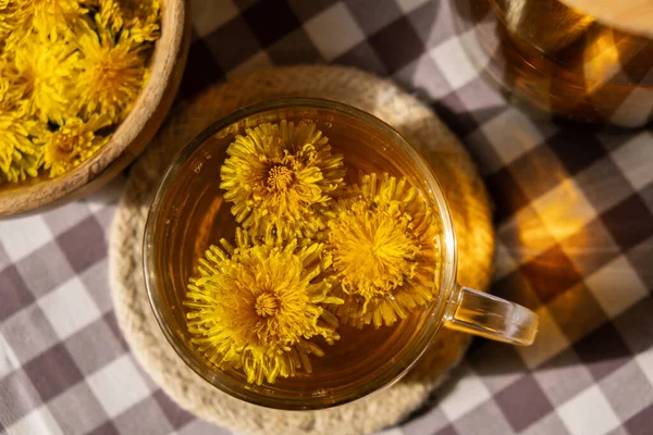 Dandelion Flower Healthy Tea Glass Teapot Glass Cup Table Delicious — Photo