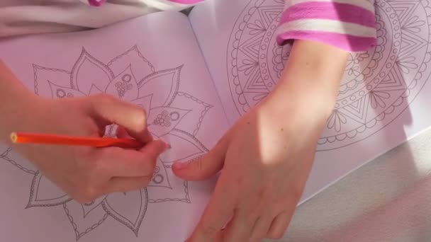 Woman Coloring Antistress Page Female Hand Painting Mandala Female Painting — Vídeo de Stock