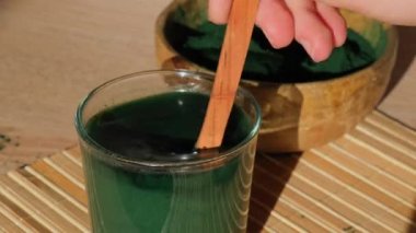 Blue-green algae Chlorella and spirulina powder add to drink, dietary supplement for Vegan, Vegetarian or Plant based diet multivitamins B12, Super powder. Food supplement source of protein and beta