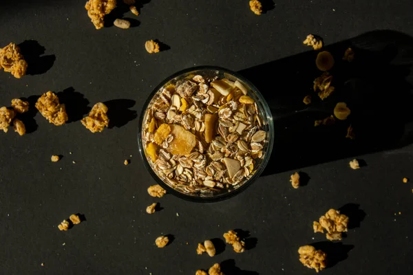 Homemade Oatmeal Granola Nuts Seeds Eco Tableware Jar Healthy Snack — 스톡 사진