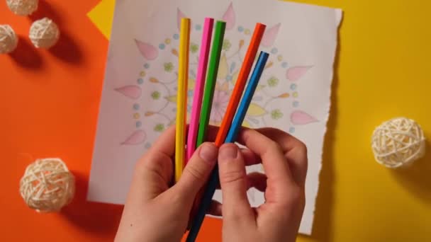 Mulher Colorir Página Stress Mandala Pintura Feminina Mão Mandalas Pintura — Vídeo de Stock