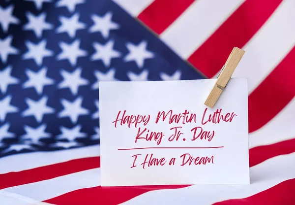 Martin Luther King, Jr. Day Greeting Card American flag. Flag of the united states of America. USA patriotism national holiday. Martin Luther King, Jr. Day Text Over Patriotic with Stars and Stripes