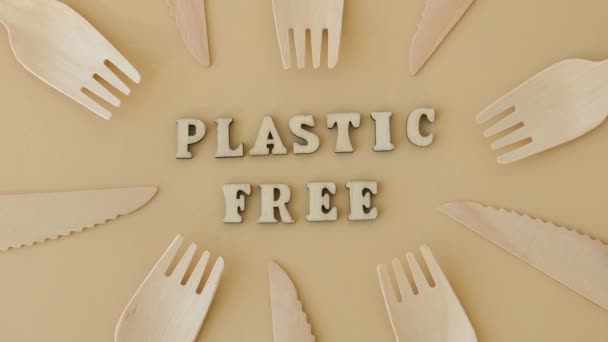 Zoom Out Plastic Free Text Eco Friendly Disposable Recyclable Compostable — 图库视频影像